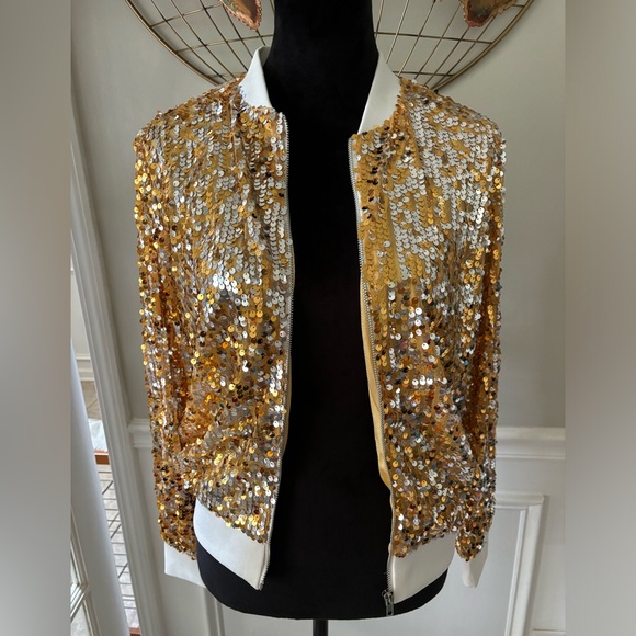 Womens Long Sleeve Sequin Zipper Jacket with Ribbed Cuffs - Picture 5 of 13